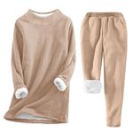 Keepink Pjs for Women Sets Ladies Winter Warm Fleece Pajama Tracksuit Plus Size Long Sleeve Sherpa Lined Jumper Tops Elastic Waist Pjs Bottoms 2 Piece Nightwear Thermal Loungewear