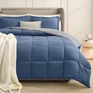 Homelike Moment California King Comforter Set Blue, Cal King Comforter Set Lightweight Reversible Down Alternative Bed Comforters All Season Soft 3 Piece Bedding Sets with 2 Sham Blue/Grey