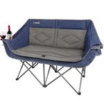 Oversized Double Camping Chair-Heavy Duty 2 Person Folding Loveseat Camp Couch for Adults,Portable Outdoor Lawn Chairs with Padded Seat for Fishing,Sports and Patio,Supports 500 LBS,Blue