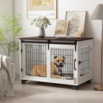 Piskyet Dog Crate Furniture Barn Door Dog Crate for Large Dogs Up to 60 lbs,Sliding Door Dog Crate Modern Decorative End Side Table Nightstand