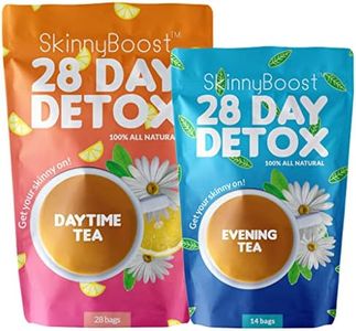 SkinnyBoost 28 Day Detox Tea Kit-1 Daytime (28 Bags) 1 Evening (14 Bags) Non GMO, Vegan, All Natural Teas, Made with Green Tea and Herbal Teas for Natural Detox and Cleanse, Reduce Bloating