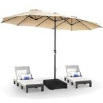 THESHELTERS - 15ft Large Outdoor Umbrella Double-Sided Patio Umbrella with Base, Crank Handle, 12 Ribs Rectangular Garden Umbrella for Patio Graden, Poolside, Terrace, Cafe and Hotels (Beige)