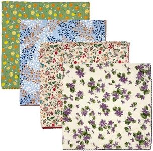 Gorgeous Island 4 Pack 100% Cotton Bandanas for Women 22x22 inches - Assorted Floral Printed Head Scarves, Multi-Purpose Hair & Neck Kerchiefs Set