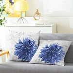 CaliTime Throw Pillow Cases Pack of 2 Cozy Fleece Colorful Dahlia Flower Simple Strokes Flora Background Decorative Cushion Covers for Couch Bed Sofa Farmhouse Decoration 18 X 18 Inches Navy Blue Grey