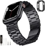 SUNFWR Compatible with Apple Watch Band 46mm for Men Women, Stainless Steel Metal iWatch Band with Case for Apple Watch Series 10 (Black, 46mm（10 Series)