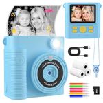 CKATE Kids Camera Instant Print, Kids Camera with 2 Shutters, 1080P HD 32G SD Card Instant Print Camera for Kids, Lovely Camera Gifts for Girls & Boys 3-12 Years Old - Sky Blue