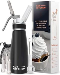 EurKitchen Professional Aluminum Whipped Cream Dispenser - Leak-Free Whip Cream Maker Canister with 3 Decorating Nozzles & Cleaning Brush - 1-Pint / 500 mL Cream Whipper - N2O Chargers (Not Included)