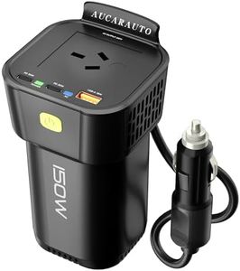 AUCARAUTO 150W Car Power Inverter, DC 12V to 220V AC 5-in-1 Cup Holder Car Plug Adapter Outlet with 10A Cigarette Lighter Socket, 2 USB-C 30W & 1 USB-A 18W Converter Charger - Black