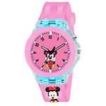 Shocknshop Nylon Led Luminous Child Kid Children Cute Cartoon Multi Color Lights Analog Watch For Girls (Pink Colored Dial & Strap) -W327, Pink Band