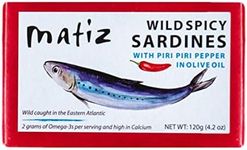 Matiz Spicy Wild Spanish Sardines in Olive Oil and Piri Piri Pepper, 4.2 oz (1 Pack)