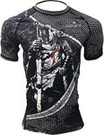 Gruff Combat BJJ Rash Guards Grappling MMA Jiu Jitsu No Gi UFC Shirt Fight Wear, Short Sleeves, Knight Silver, Large