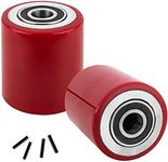 Pallet Jack/Truck Load Wheels Set (2 pcs) 3" x 3.75" with Bearings ID 20mm Poly Tread Red - A Pair (Red)