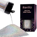 Renfio Holographic Ultra Fine Glitter Powder Metallic Resin Glitter 2.11 Oz (60g) PET Flakes Crafts Sequins 1/128" 0.008" 0.2mm Epoxy Chips Flakes for Tumblers Slime - Laser Silver