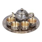 Fishawk Vintage Turkish Coffee Pot, Moroccan Teapot Set of 6 Exquisite Tea Tray Cups Plate, Kettle Espresso Serving for Table Party Decoration Gift