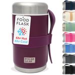 520ml Insulated Food Flasks For Hot Food – Double-Wall Stainless Steel Hot Food Flask With Spoon – Thermal Lunch Box keeps Meals Drinks Hot or Cold for 6 Hours – Leakproof Soup Containers (Grape)