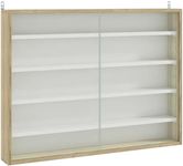 HOMCOM 5-Tier Wall Display Shelf Unit Cabinet w/ 4 Adjustable Shelves Glass Doors Home Office Ornaments 60x80cm Natural