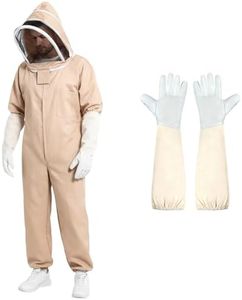 XXL One-Piece Bee Suits for Men Sting Proof, Beige Beekeeper Suit with Gloves for Women, Wasp Suit Sting Proof for Beekeeping (XXL)