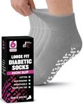 6 Pairs Non-Binding Loose Fit Sock - Non-Slip Diabetic Socks for Men and Women - Ankle Crew Grey