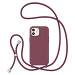 ZTOFERA Crossbody Lanyard Case for iPhone 12 / iPhone 12 Pro, Liquid Silicone Protective Phone Case with Strap Adjustable Neck Cord Necklace Soft Cover for iPhone 12/12 Pro, Wine Red