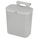 Dihl 9 Litre Hanging Trash Bin with Lid, Wall Mounted Garbage Can Kitchen Compost Bin, Plastic Rubbish Bin Wastebasket for Cupboard, Cabinet Door, Bathroom, Bedroom, Offices - Grey