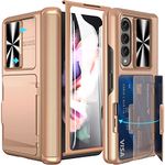 Vihibii for Samsung Galaxy Z Fold 3 Case with Hinge Protection, Credit Card Slot Kickstand Design, Slide Camera Cover & Screen Protector Full Protection Hard PC Phone Case for Z Fold 3 5G (Rose Gold)