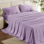 Bedsure Queen Sheets, Rayon Derived from Bamboo, Queen Cooling Sheet Set, Deep Pocket Up to 16", Breathable & Soft Bed Sheets, Hotel Luxury Silky Bedding Sheets & Pillowcases, Lilac