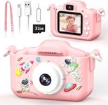 YunLone Children's Camera 12MP Astronaut Selfie Digital Camera Kids 1080P Camera with 2 Inch IPS, 32G Card, 8X Zoom, Kids Photo Camera Toy Boys Girls 3 4 5 6 7 8 9 10 Years - Pink