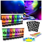 AOOWU Ultraviolet Glow Face Body Paint Set, 16 Colors UV Blacklight Neon Fluorescent Face Paint, Non Toxic Face Painting with Palette and Brush, Makeup Art Paint Kit for Adults Kids Party Carnival