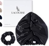 LaCourse 100% Genuine 22Momme Silk Bonnet for Sleeping, Double-Layered Mulberry Silk Hair Wrap with Premium Elastic Stay on Head. (One Size, Black)