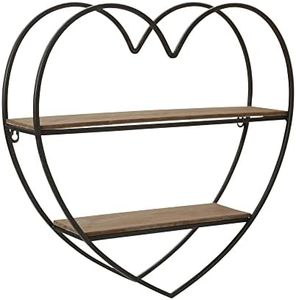 Decorative Two Tier Heart Wall Shelf for Room and Home Decor - Wood and Metal Wall Decor for Bedroom, Living Room, and Bathroom - Cute Shelf Storage Accent for Office Space - 20", Black