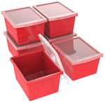 Storex 61411U06C 4 Gallon (15L) Classroom Storage Bin with Lid, Red, 6-Pack