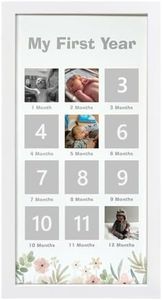 HAMUIERS First Year Photo Frame - Baby Keepsake & Milestone Nursery Decor - Baby Shower & Birthday Party Gift - Flowers