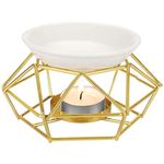 XFLYP Candle Aroma Burner, Metal Essential Oil Burner Wax Melt Burner with Ceramic Bowl, Geometric Ceramic Essential Oil Candle Holder Home Office Decoration(golden)