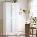 HOCSOK Pantry Cupboard, 180 cm Tall Kitchen Storage Cabinet with 4 Wooden Doors, Free Standing Kitchen Units, Larder Cupboard for living room, Dining Room, Modern