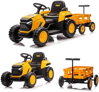 Garvee Toddlers Ride on Tractor with Detachable Garden Cart, 12V Electric Kids’ Vehicle with Trailer, Ages 3–8, Max Load 66 Lbs, Up to 2.5 Mph, Battery-Powered 8-Wheel, Remote Control, Garden Game