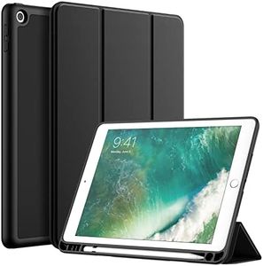 JETech Case for iPad 9.7-Inch (6th/5th Generation, 2018/2017) with Pencil Holder, Slim Tablet Cover with Soft TPU Back, Auto Wake/Sleep (Black)