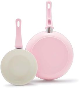 GreenLife Soft Grip Healthy Ceramic Nonstick, 18cm and 26cm Frying Pan Skillet Set, PFAS-Free, Dishwasher Safe, Soft Pink