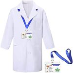 CoatCool Kids Doctors Coat White Lab Coat with ID Card for Kids, Cotton Scientist Dress Up Costumes Children Science Fancy Dress for Role Play School Student Science Lab Coats Vet Coat Boys Girls, L