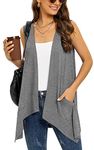 Veryoung Summer Long Sleeveless Cardigan for Women Lightweight Open Front Jacket Ladies Sweater Vests Fashion Casual with Pockets 2024,Dark Grey,L