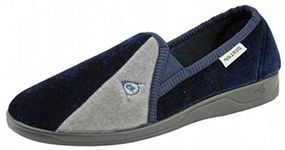 DUNLOP Duncan Mens Velour Twin Gusset Slippers (10, Navy Grey, numeric_10)