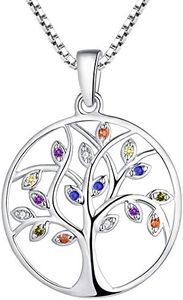 YL Tree Necklace 925 Sterling Silver Cubic Zirconia Tree of Life Pendant Colorful Circle Giving Jewelry