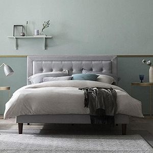 Zinus Dachelle Queen Bed Frame Furniture - Upholstered Fabric Tufted Headboard - Light Grey