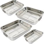 4Pcs Stainless Steel Roasting Tray - Oven Cooking Trays Baking Tray with Removable Rack - Oven Roasting Pan with Grill