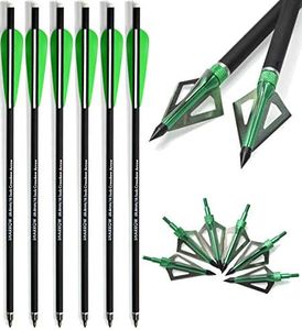 6/12pcs Archery Carbon Crossbow Bolt 16/17 Inch Hunting Carbon Arrow with 3 Fixed Blade Arrowhead Can Replaced Arrowhead (16 '', 6 pcs)