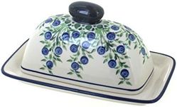 Blue Rose Polish Pottery Porcelain Vine Butter Dish