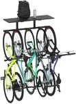 Mount-It! WheelsUp Bike Storage Rack with Shelf | Wall Mounted Garage Organizer Holds 5 Bikes | Adjustable Padded Hooks, Max Capacity 385 lbs | Space-Saving Solution