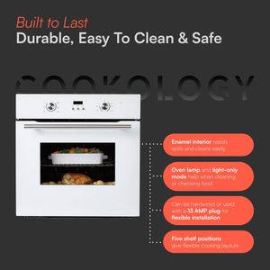 Cookology 60cm Built-In Electric Fan Oven, 65L, Grill, White