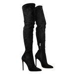 MissHeel Women’s Black Thigh High Socks Boots with Slim Heel Faux Suede Pull On High Boots Pointed Toe side Zipper Size 5