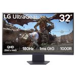 LG UltraGear Curved Gaming Monitor 32GS60QC, 32 inch, 1440p, 180Hz, 1ms Response Time, VA Panel, AMD FreeSync, Smart Energy Saving, DisplayPort, HDMI