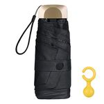 Vicloon Mini Umbrella, Pocket Umbrella (Black) with Golden Handle, 210T Black Rubber Cloth & 6 Aluminum Alloy Ribs, Foldable Compact Travel Umbrella, UPF>50+ UV Resistance